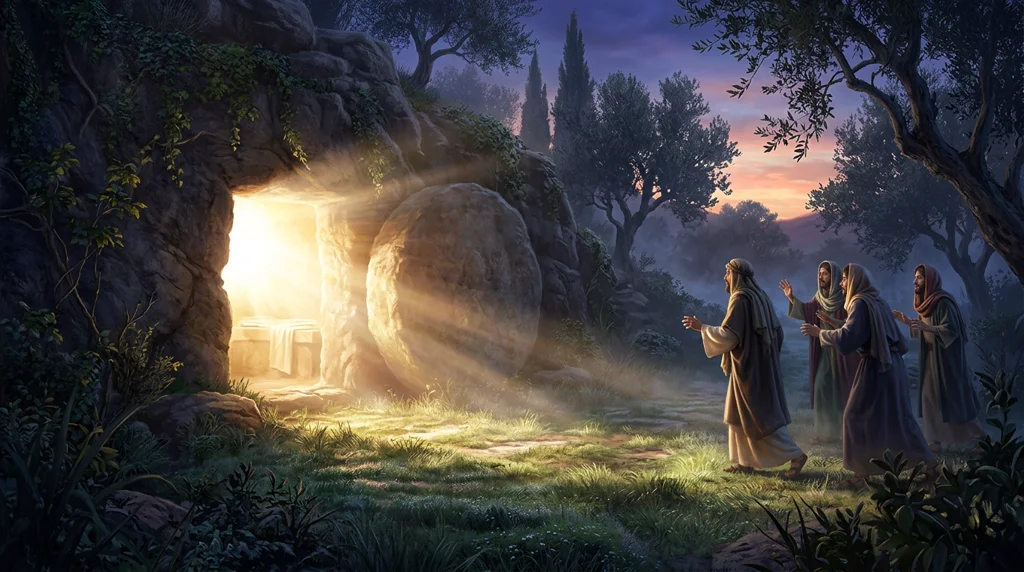 Luz no jardim ao amanhecer — o Getsêmani, onde Jesus se alinhou à vontade do Pai