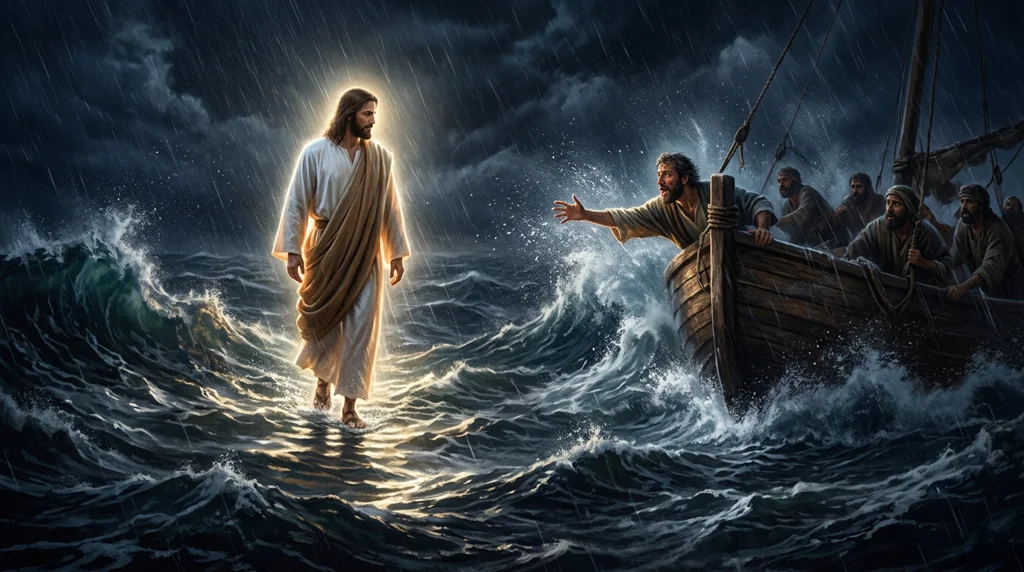 Jesus caminhando sobre o mar revolto — a fé que se apoia na certeza do invisível