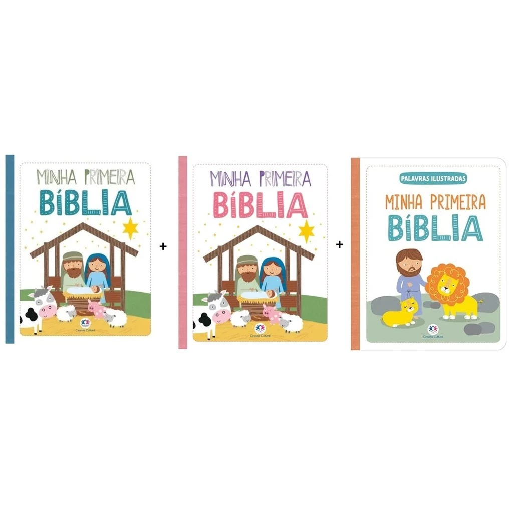 Kit com 3 livrinhos infantis Minha Primeira Bíblia — histórias ilustradas para crianças